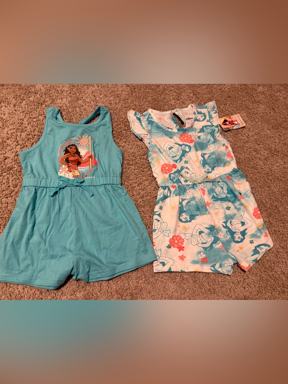 Disney Girls Teal and White Moana Romper Set